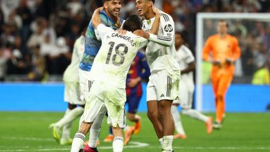 Celebrating football players on the field after scoring a goal during a match, showing team camaraderie and excitement.