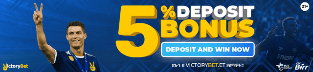 A promotional banner for ZareSport.et highlighting a 5% deposit bonus, encouraging users to deposit and win. Features a dynamic sports theme with bold text and attractive call-to-action.
