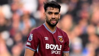 Vibrant image of a West Ham United footballer in action on the field, showcasing team loyalty and athletic excellence. Perfect for sports news and football fan content.