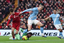 Haaland stoppage time penalty keeps Manchester City title hopes alive at Anfield