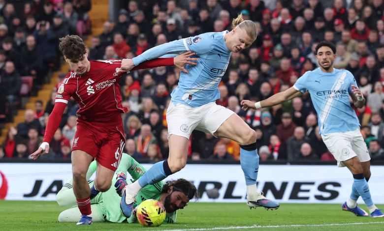 Haaland stoppage time penalty keeps Manchester City title hopes alive at Anfield